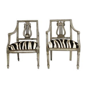 Pair of 19th Century Italian Neoclassical Painted Armchairs in Zebra Hide