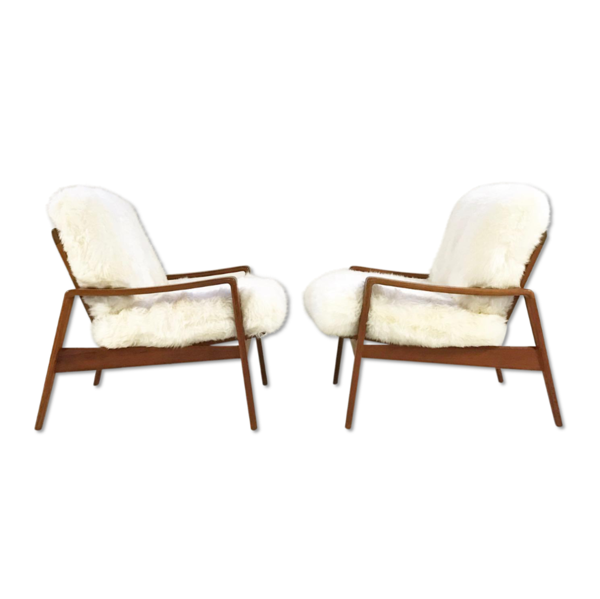 Danish Lounge Chairs by Arne Wahl Iverson for Komfort in Sheepskin