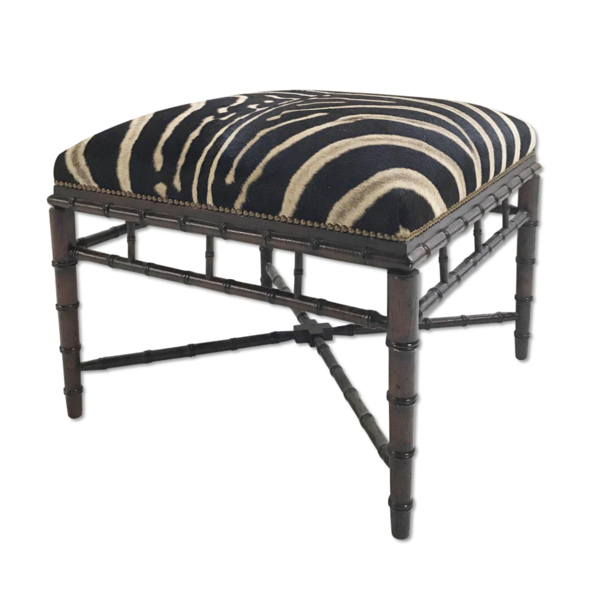 Chinoiserie Style Ottoman in Zebra Hide