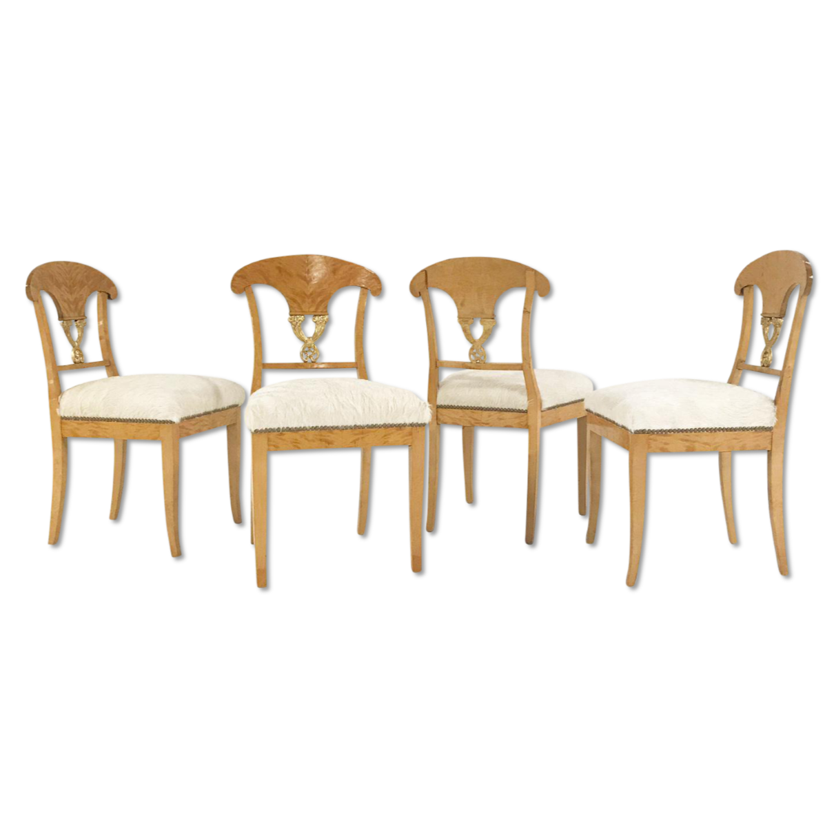 Circa 1820 Biedermeier Chairs in Ivory Brazilian Cowhide - Set of Four