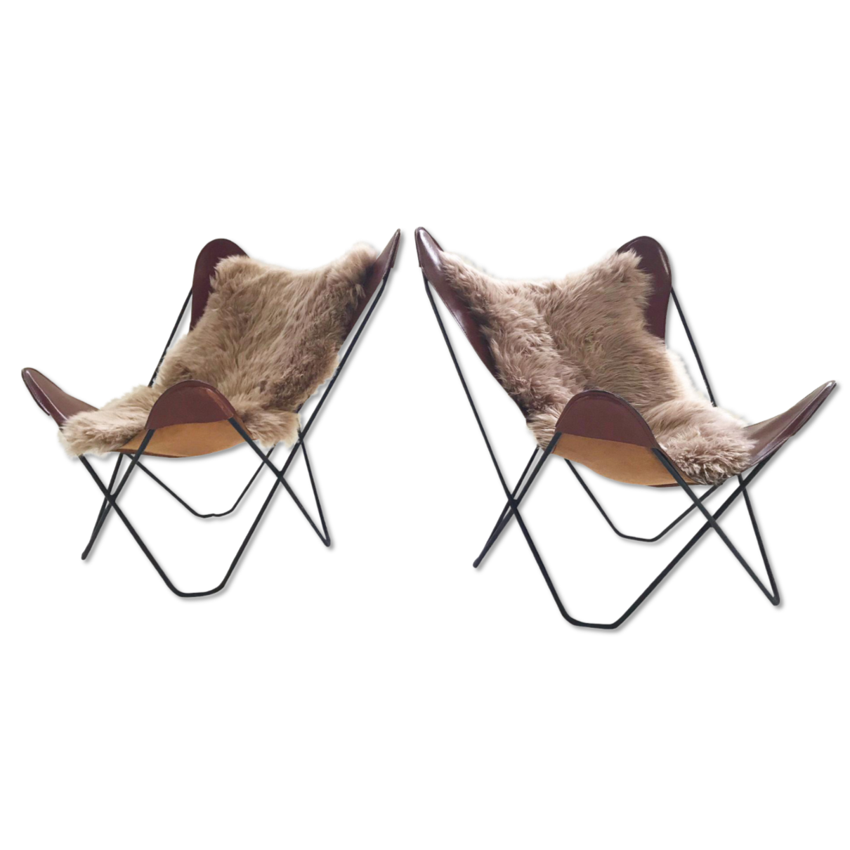 Antonio Bonet, Juan Kurchan, and Jorge Ferrari Hardoy for Knoll Butterfly Chairs with Sheepskins