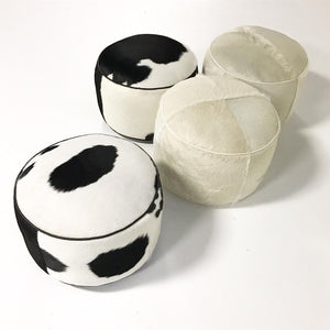 Ivory Cowhide Pouf Ottoman
