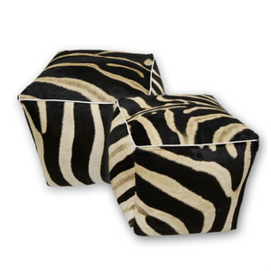 Pair of Zebra Hide Cube Ottomans 20"
