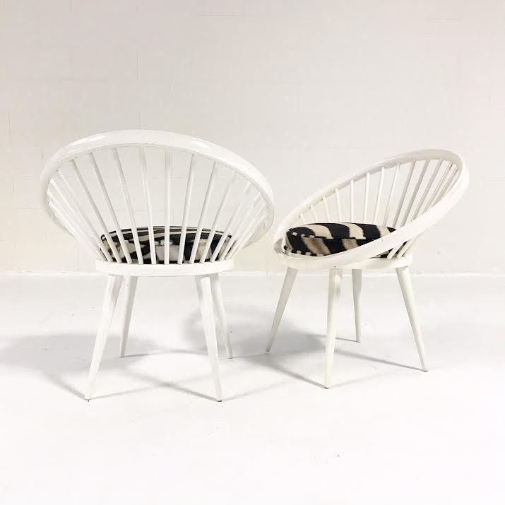 Pair of Yngve Ekstrom Circle Chairs Reupholstered in Zebra Hide