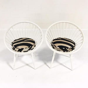 Pair of Yngve Ekstrom Circle Chairs Reupholstered in Zebra Hide