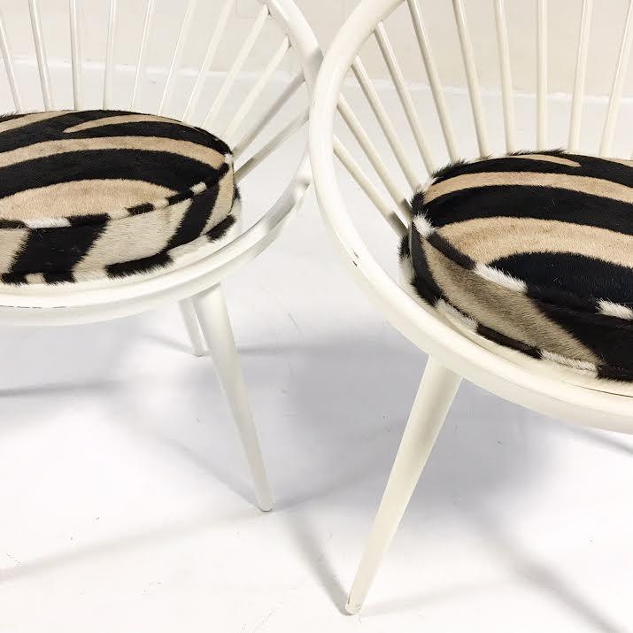 Pair of Yngve Ekstrom Circle Chairs Reupholstered in Zebra Hide