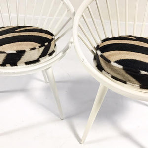 Pair of Yngve Ekstrom Circle Chairs Reupholstered in Zebra Hide