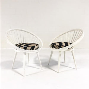 Pair of Yngve Ekstrom Circle Chairs Reupholstered in Zebra Hide