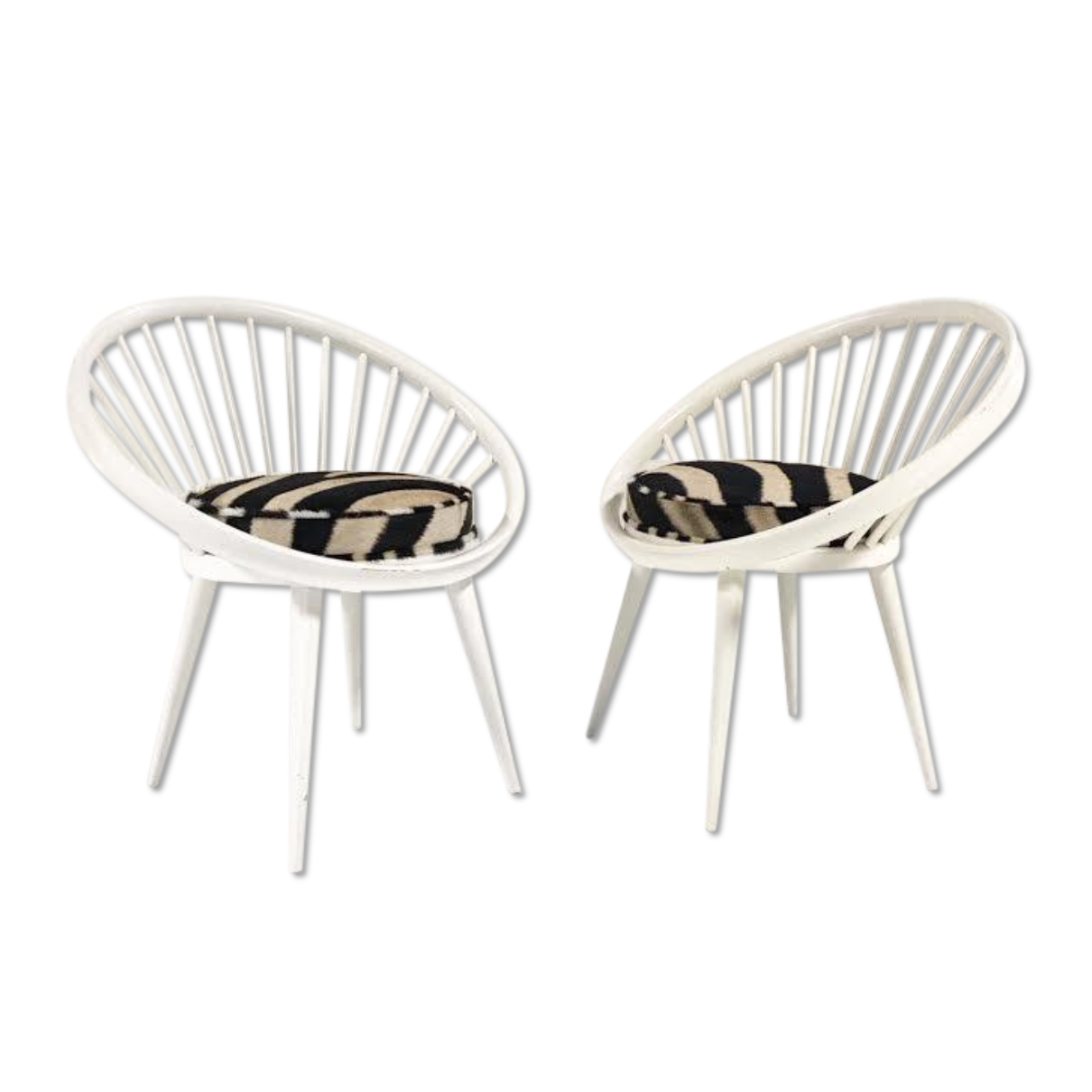 Pair of Yngve Ekstrom Circle Chairs Reupholstered in Zebra Hide