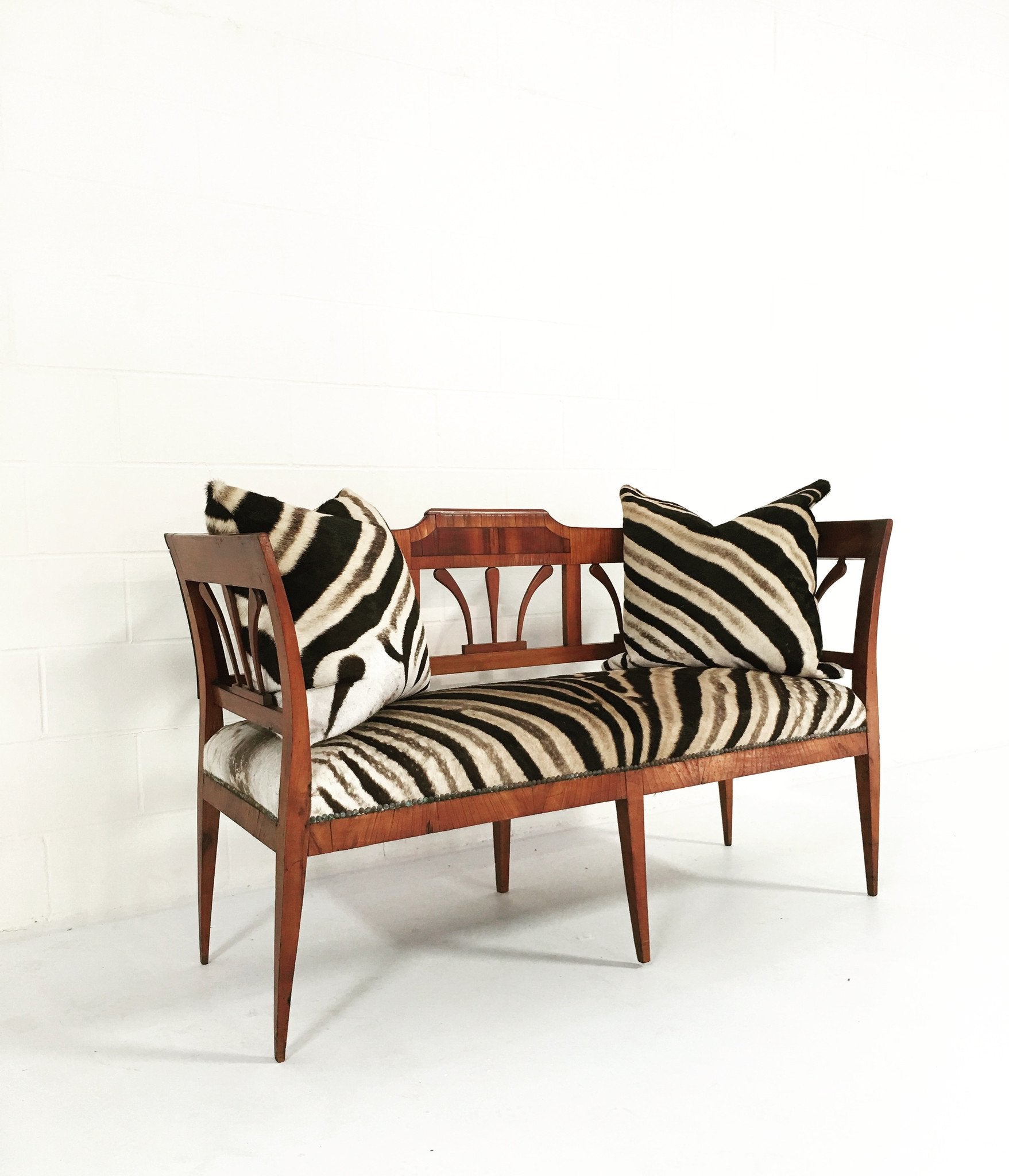 19th Century Fruitwood & Rosewood Settee Loveseat in Zebra Hide