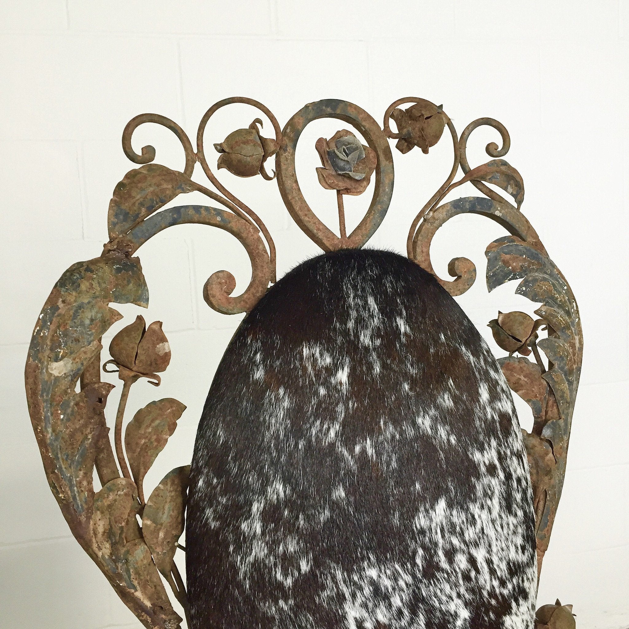 Iron Garden Chairs in Speckled Brazilian Cowhide