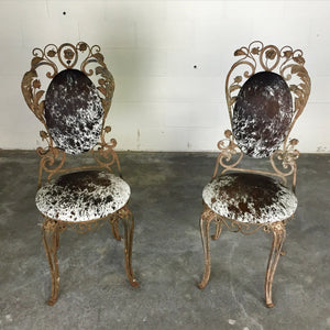 Iron Garden Chairs in Speckled Brazilian Cowhide