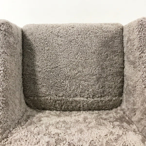 Hugh Acton Armchair with Metal Base in Short Grey Sheepskin