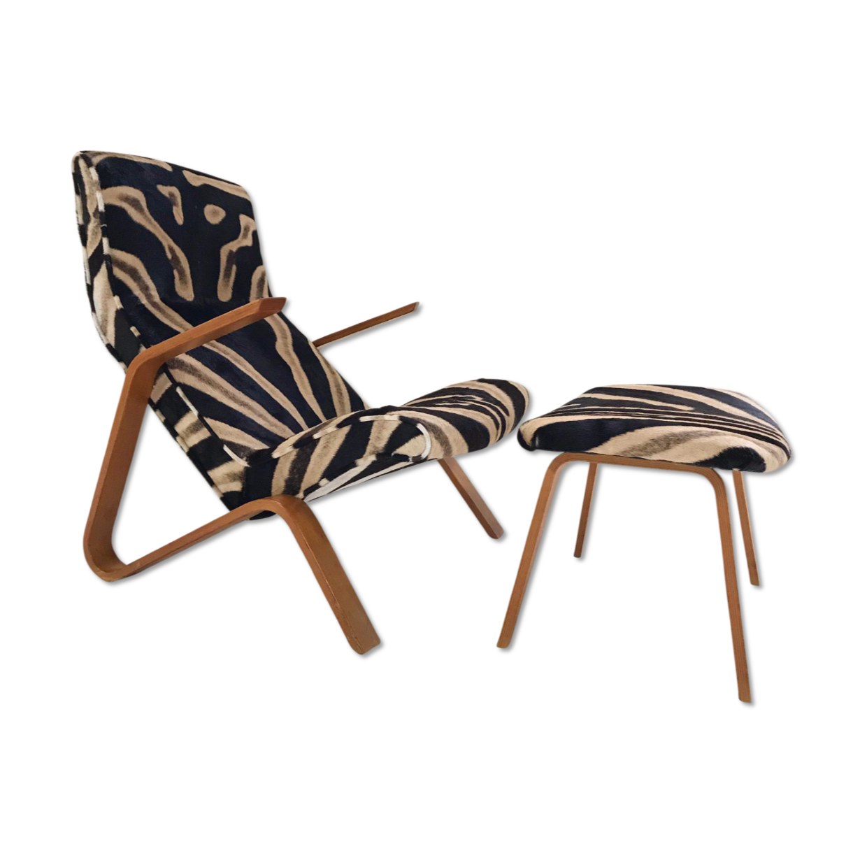 Eero Saarinen for Knoll Grasshopper Chair and Ottoman in Zebra Hide