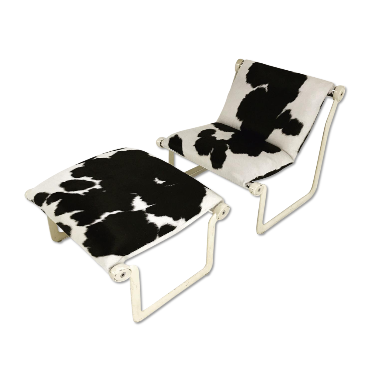 Morrison & Hannah for Knoll Chair & Ottoman in Black & White Brazilian Cowhide