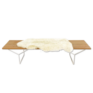 Early Harry Bertoia for Knoll Slat Bench, Model Number 400 with Brazilian Sheepskin