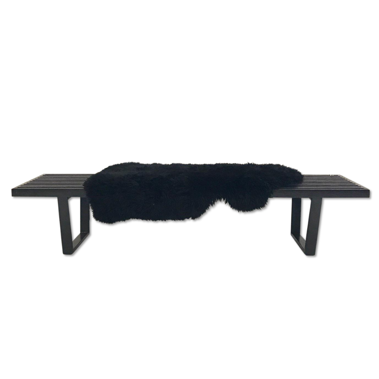 A Model 4692 Platform Bench, George Nelson & Associates for Herman Miller with Brazilian Sheepskin Throw