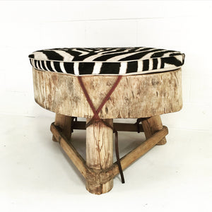 Chinese Butcher Block with Zebra Hide Cushion