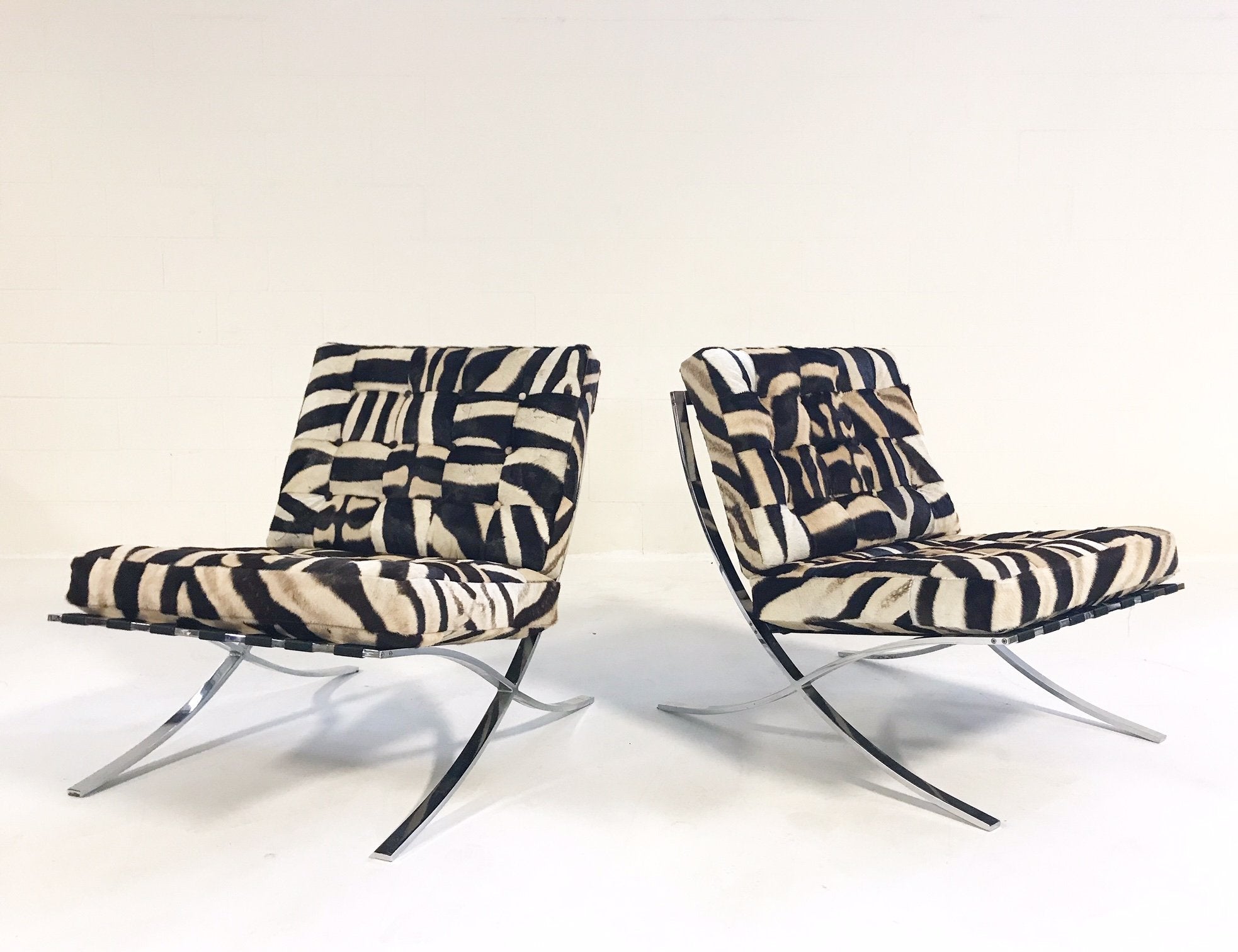 Barcelona Style Chairs in Patchwork Zebra Hide