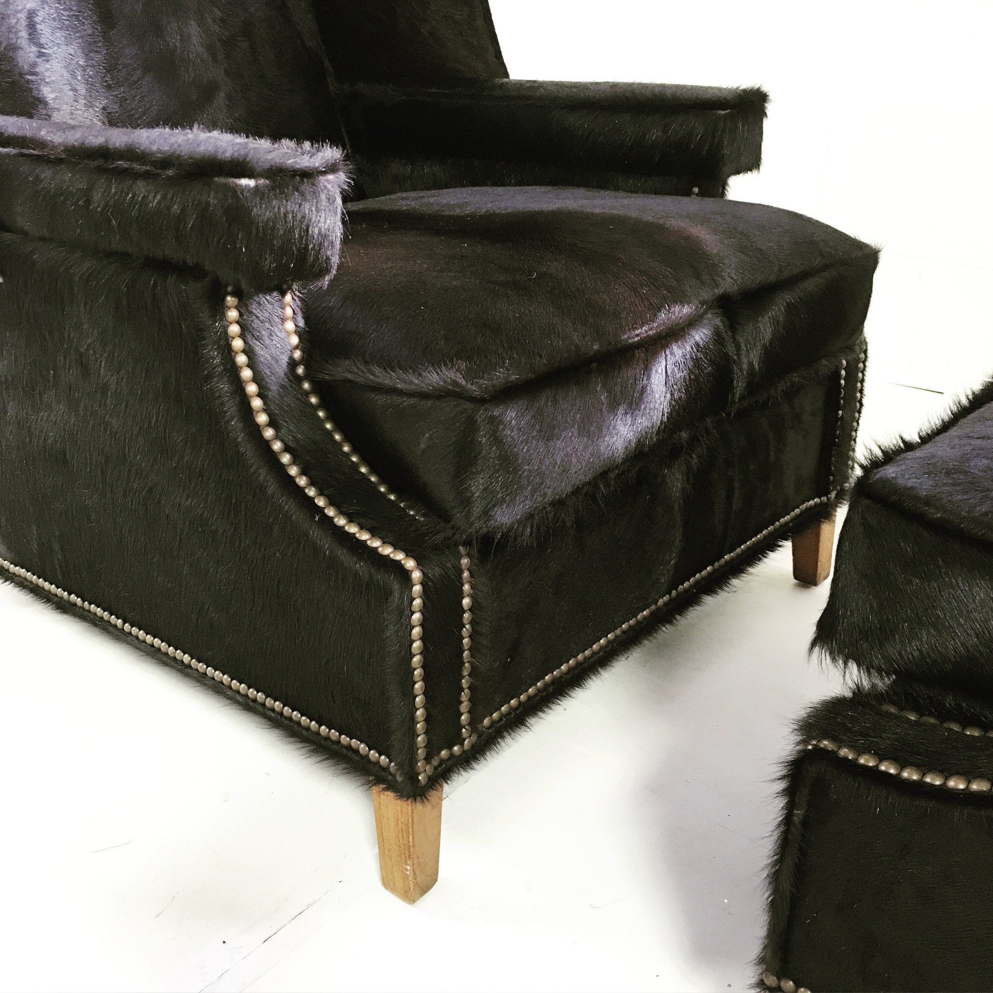 Wingback Chairs in Natural Black Brazilian Cowhide