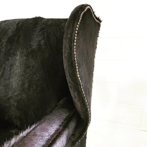 Wingback Chairs in Natural Black Brazilian Cowhide