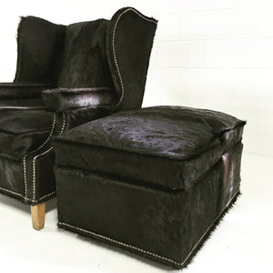 Wingback Chairs in Natural Black Brazilian Cowhide