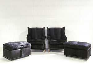 Wingback Chairs in Natural Black Brazilian Cowhide