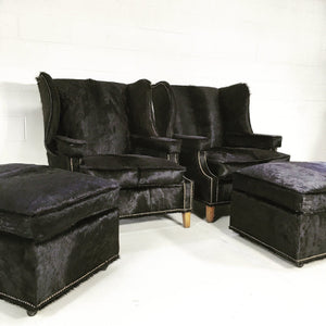Wingback Chairs in Natural Black Brazilian Cowhide