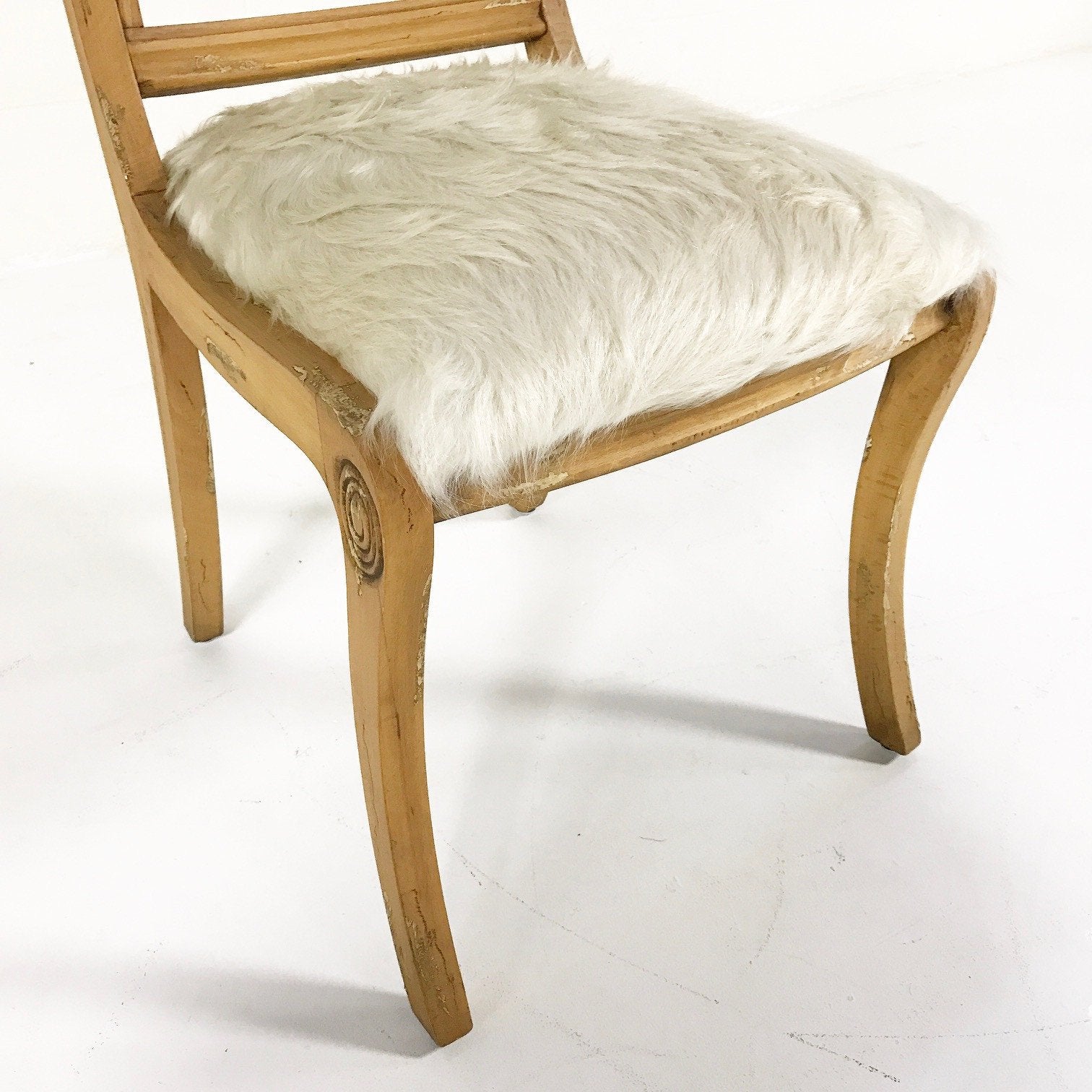 Pair of French Side Chairs with Ram Heads in Ivory Cowhide