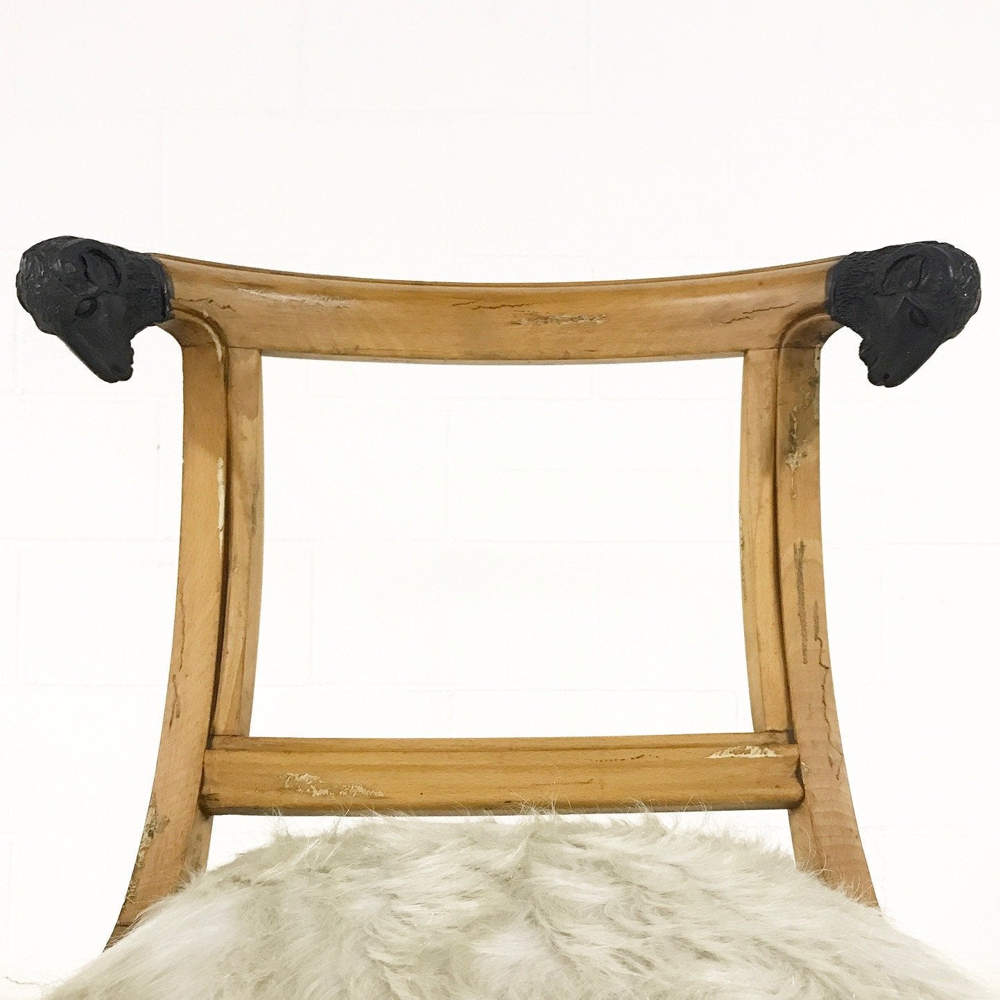 Pair of French Side Chairs with Ram Heads in Ivory Cowhide