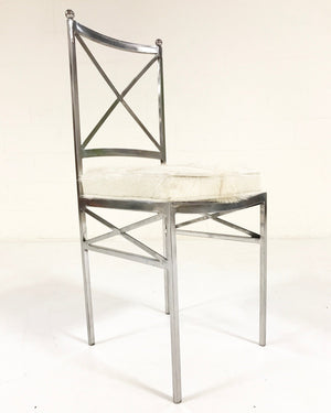 Midcentury Swedish Polished Steel Dining Chairs with Ivory Cowhide Cushions - Set of 10