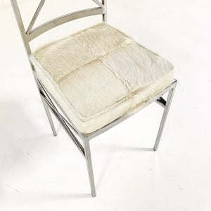 Midcentury Swedish Polished Steel Dining Chairs with Ivory Cowhide Cushions - Set of 10