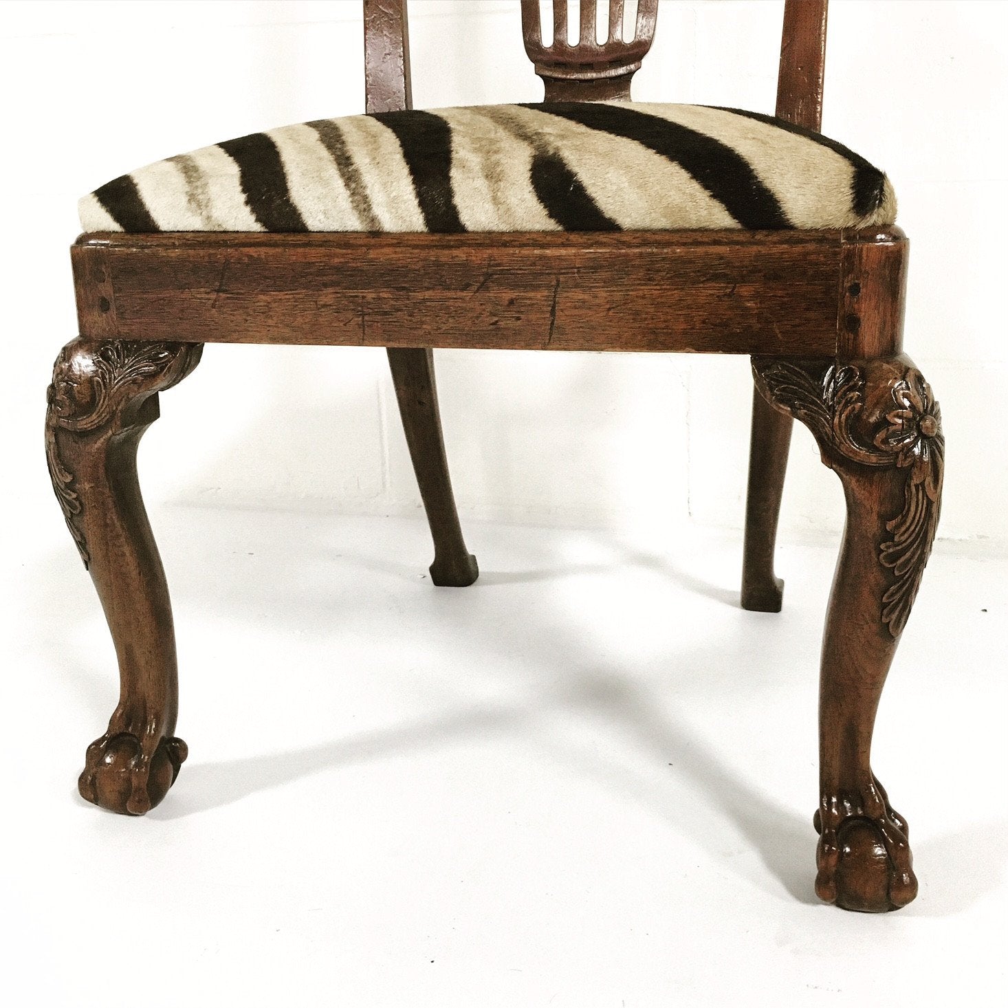 George II Walnut Dining Chairs in South African Zebra Hide - Set of 8