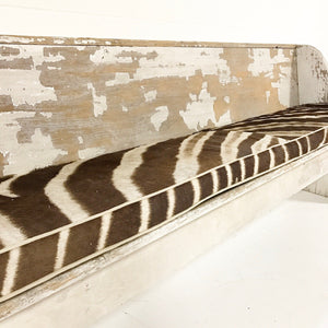 EARLY CHURCH PEW BENCH with Zebra Hide Cushion