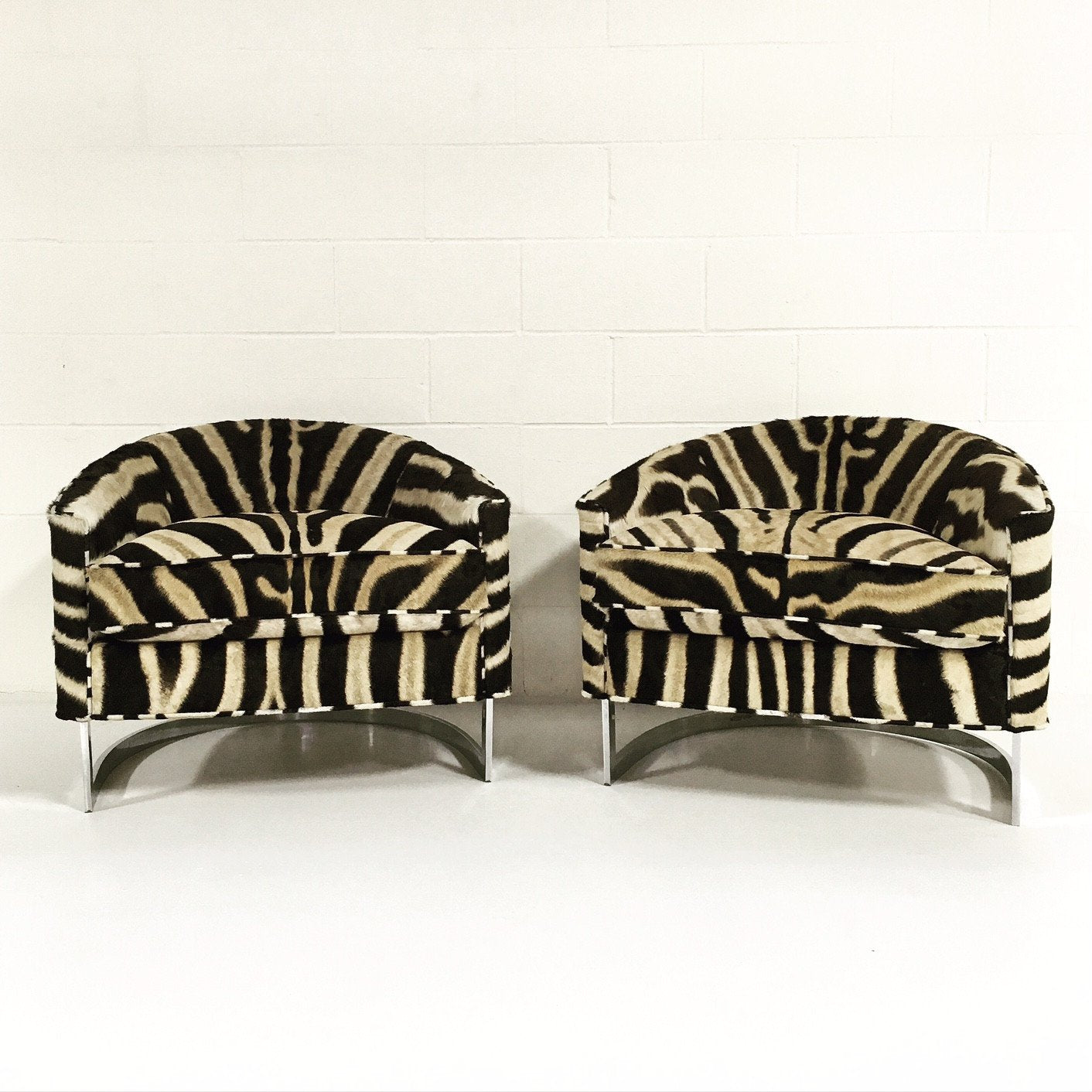 Milo Baughman Club Chairs with Chrome Frame