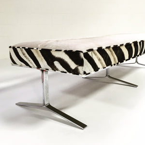 Modern Chrome Bench in Ivory Cowhide and Zebra Hide