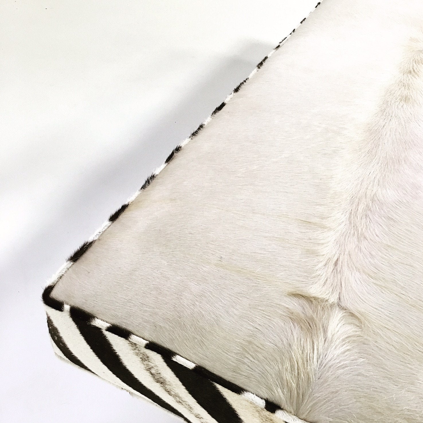 Modern Chrome Bench in Ivory Cowhide and Zebra Hide