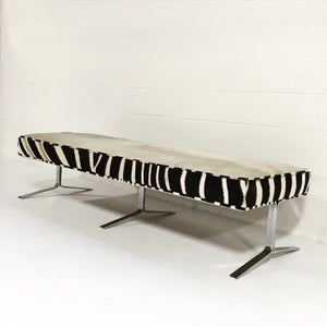 Modern Chrome Bench in Ivory Cowhide and Zebra Hide