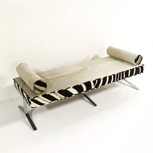 Modern Chrome Bench in Ivory Cowhide and Zebra Hide