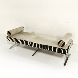 Modern Chrome Bench in Ivory Cowhide and Zebra Hide
