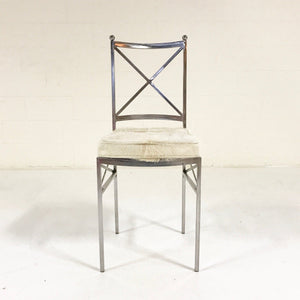 Midcentury Swedish Polished Steel Dining Chairs with Ivory Cowhide Cushions - Set of 10