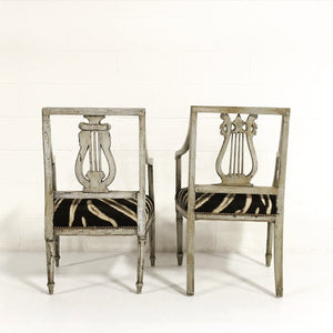 Pair of 19th Century Italian Neoclassical Painted Armchairs in Zebra Hide