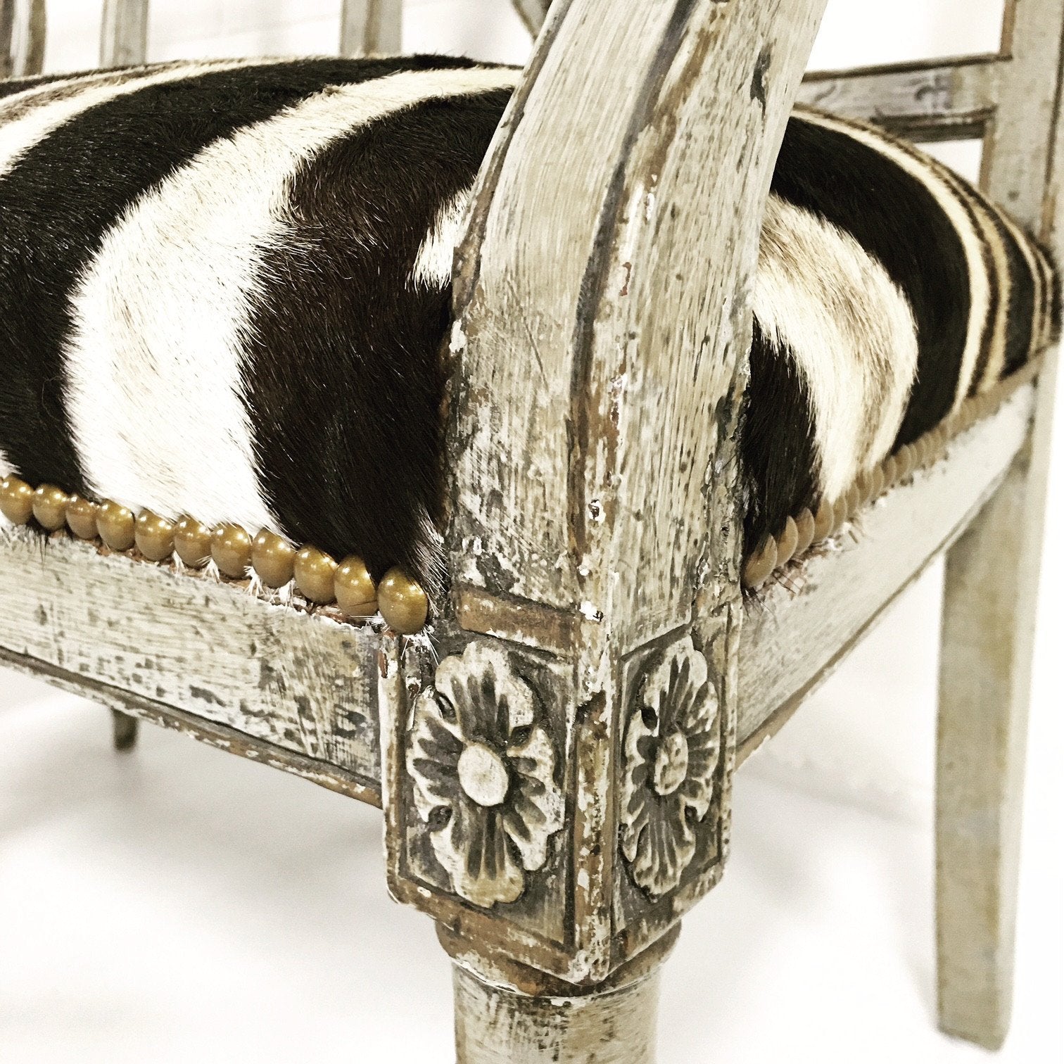 Pair of 19th Century Italian Neoclassical Painted Armchairs in Zebra Hide