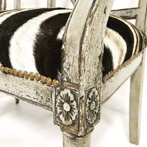 Pair of 19th Century Italian Neoclassical Painted Armchairs in Zebra Hide