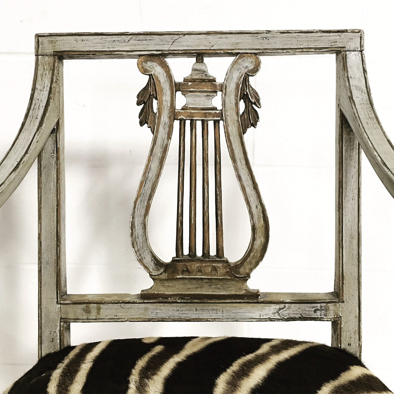Pair of 19th Century Italian Neoclassical Painted Armchairs in Zebra Hide