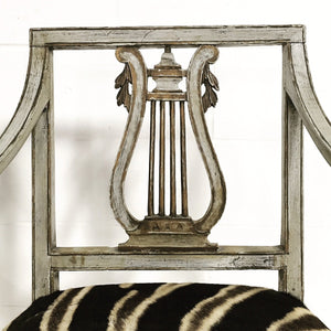 Pair of 19th Century Italian Neoclassical Painted Armchairs in Zebra Hide