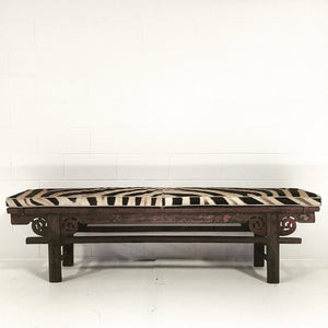 CHINESE PAINTED BENCH WITH ZEBRA HIDE CUSHION No. 2