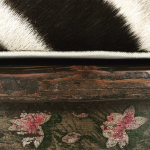 CHINESE PAINTED BENCH WITH ZEBRA HIDE CUSHION No. 2