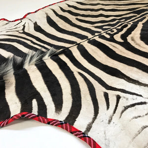 Zebra Hide Rug Trimmed in Maasai Shuka