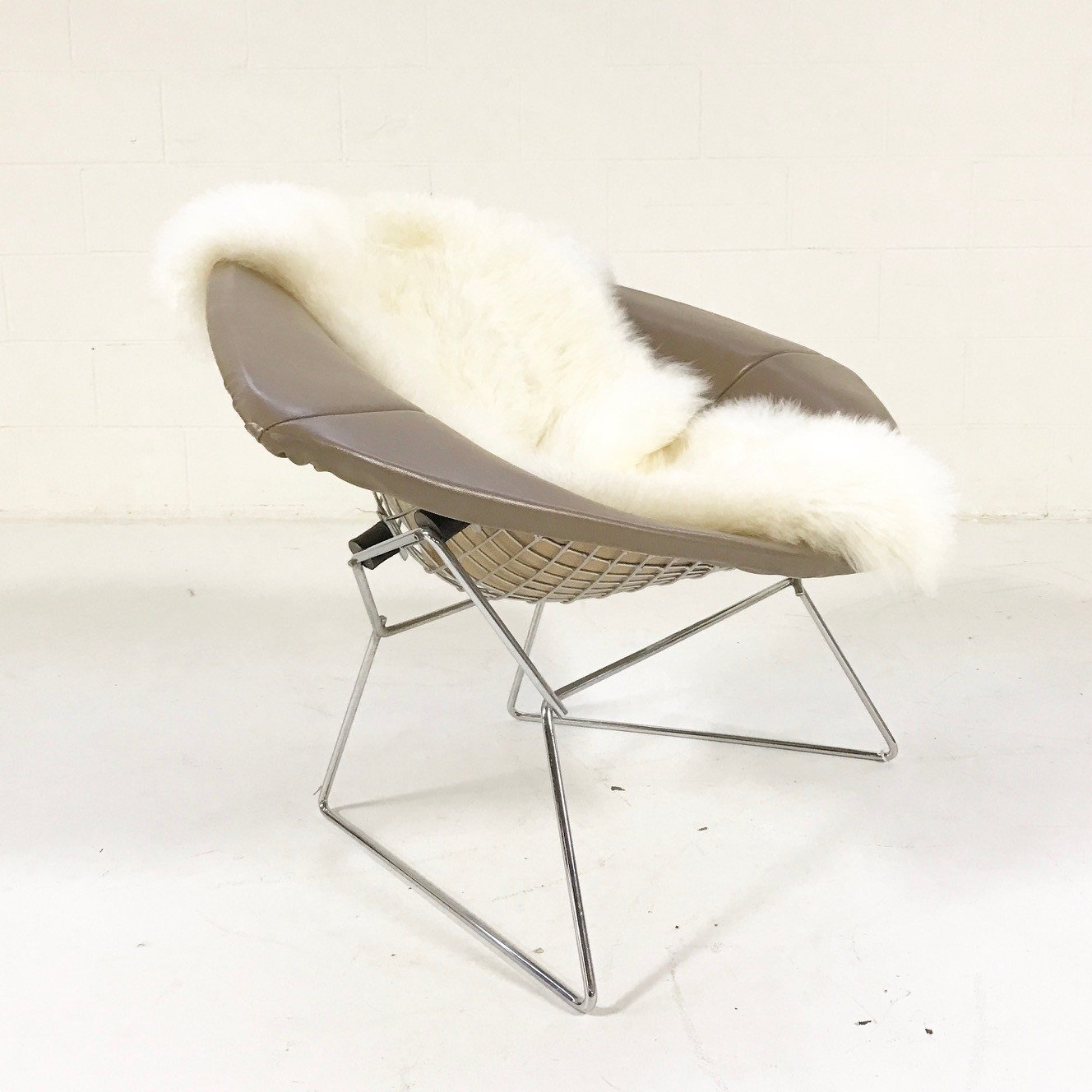 Harry Bertoia for Knoll Diamond Chair with Leather Cover & Sheepskin